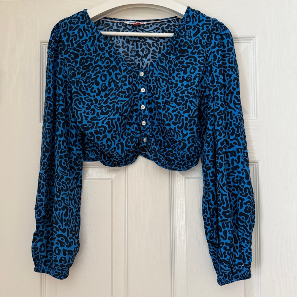 Tommy Hilfiger Blue Leopard Print Blouse